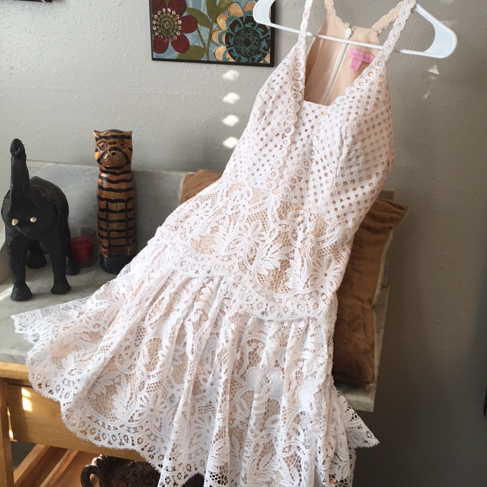 New Lilly Pulitzer White Lace Nude Lined Adella 0! - Picture 2 of 8